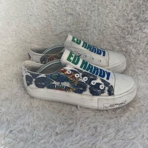 Ed Hardy Womens Poppy White Tie-Die Slip On Sneakers Shoes Size 8.5